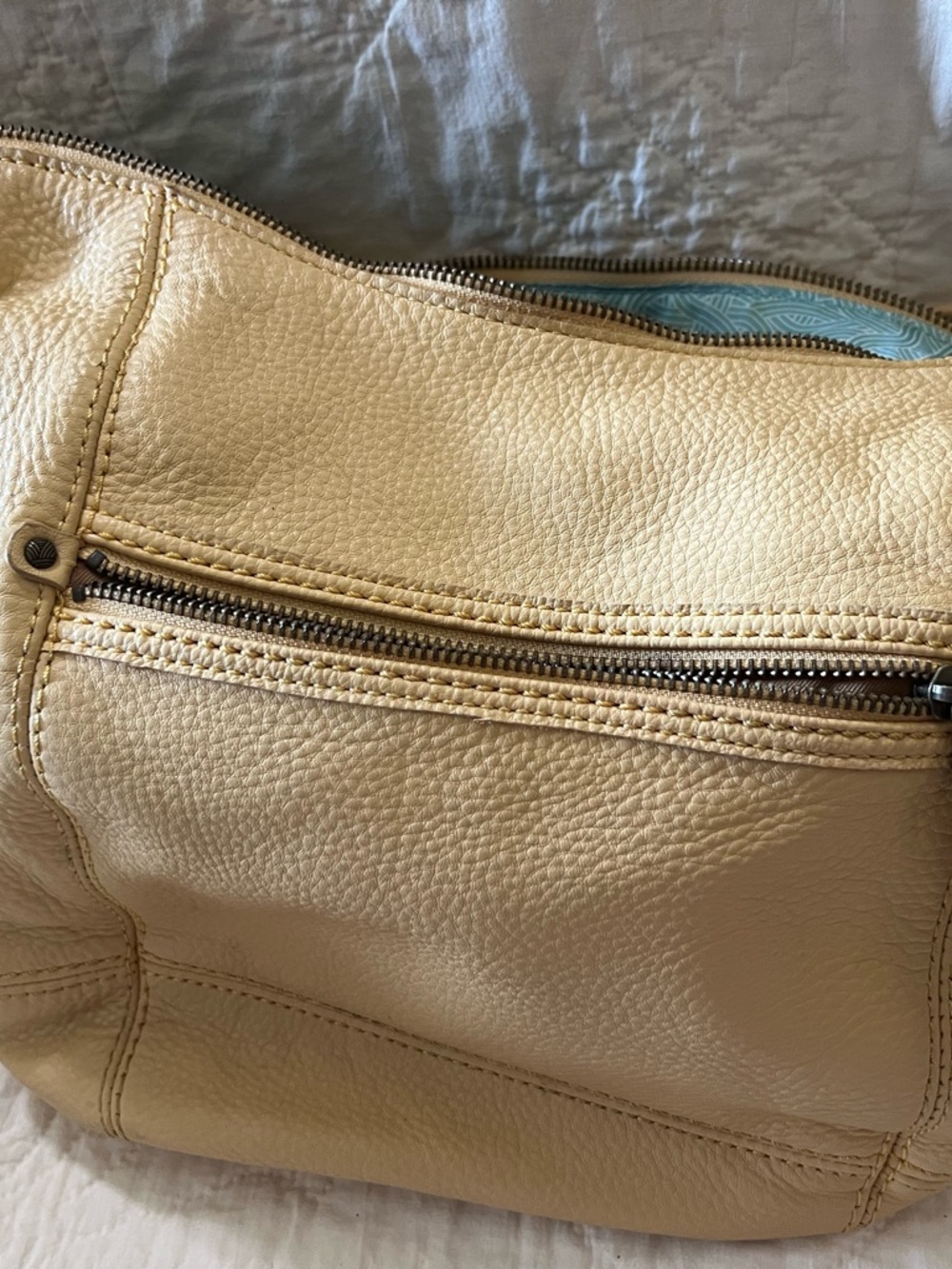 The Sak Cream Leather Shoulder Bag with Front Zip